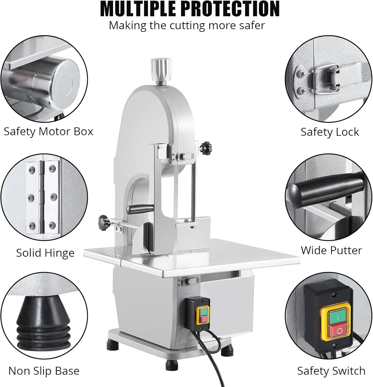 Electric Bone Saw Machine 1500W Meat Cutter with 0.16-7.9 Inch Cutting Thickness 19.3