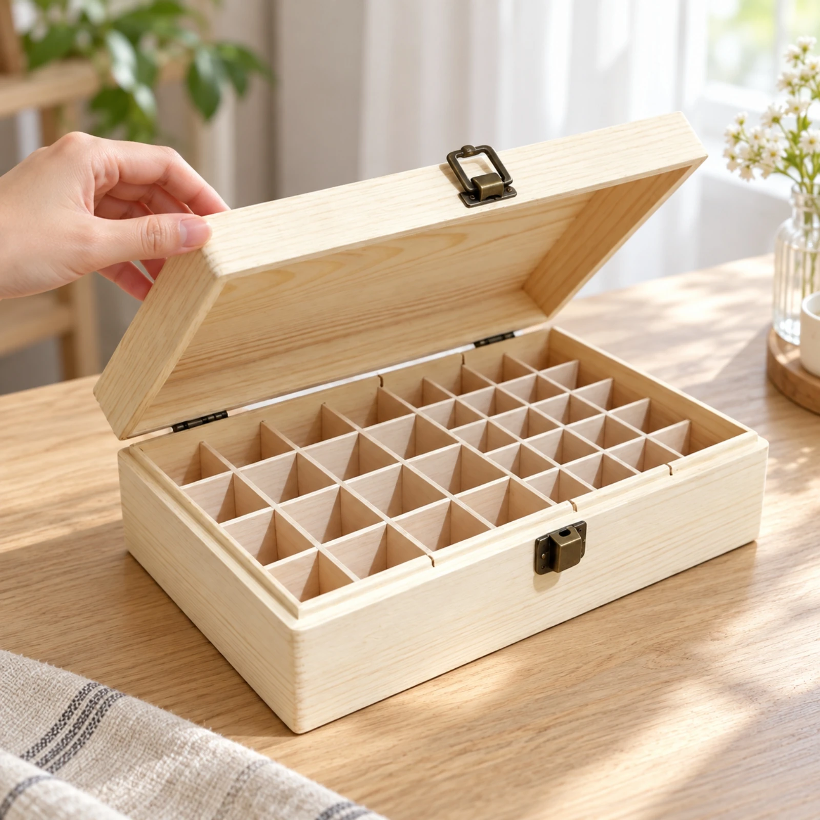 Wood Wood Essential Oil Storage Box Compartmented Essential Oil Storage Box Portable Sturdy for Vanity