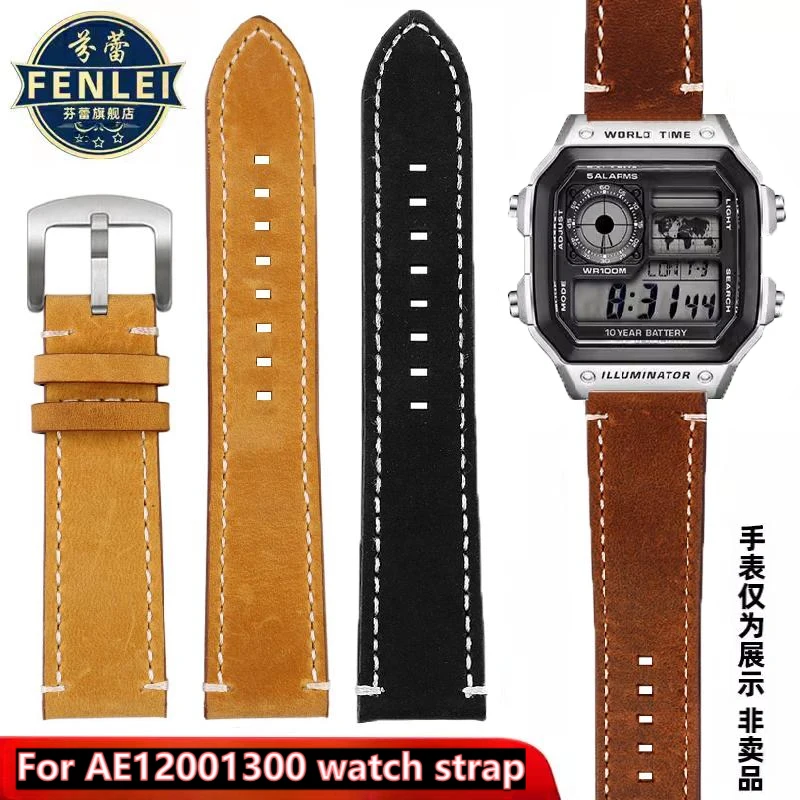18mm Retro Leather Watchband For Casio AE1200 AE1300 A158W/A168 W-216H F91 Vintage Cowhide Strap convex mouth Men's Bracelet