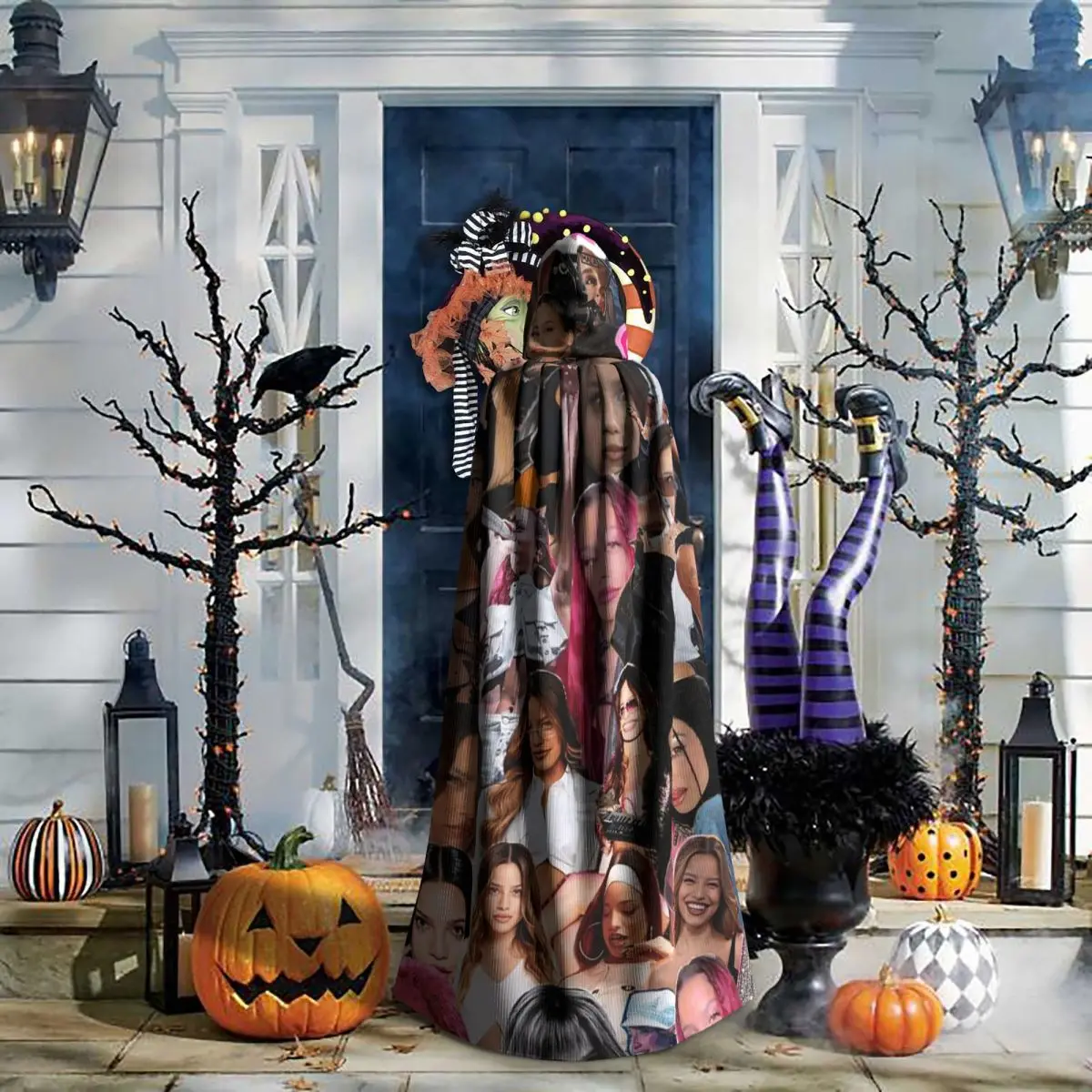 MP3 إميليا Mernes عباءة طويلة مقنعين الساحرة القرون الوسطى زي تأثيري كيب هالوين معطف الكبار للجنسين #6