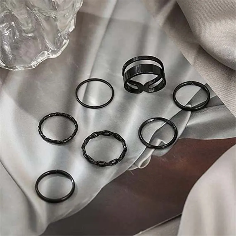 7Pcs/set Punk Finger Rings Black Rings Set Statement Korean Style Joint Ring For Women Gothic Fashion Jewelry 2022 Cool Vintage