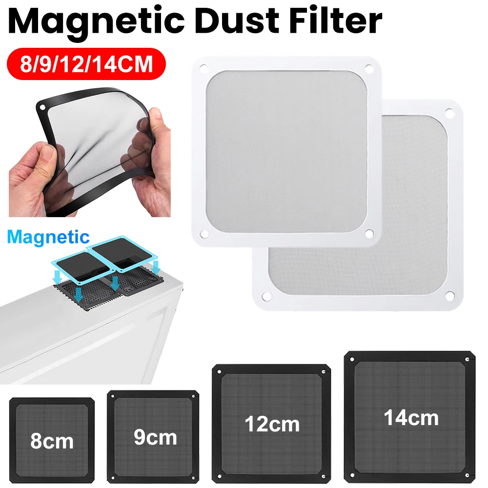 1/2X 8/9/12/14cm Magnetic Frame Dust Filter PC Fan Cleaner Dust-proof Mesh Cover Net Guard with Hole For PC Computer Cooling Fan