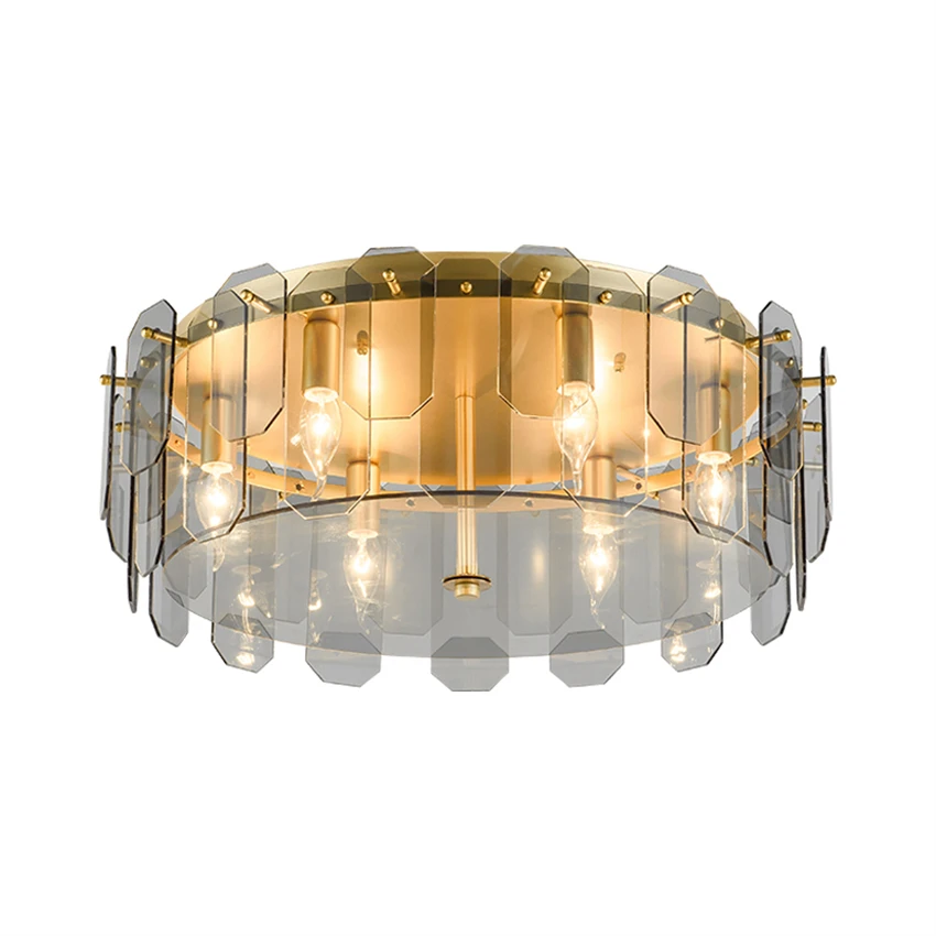 

Modern smoky gray glass sheet ceiling lights living room luxury bedroom balcony amber lighting study decor E14 ceiling lamps