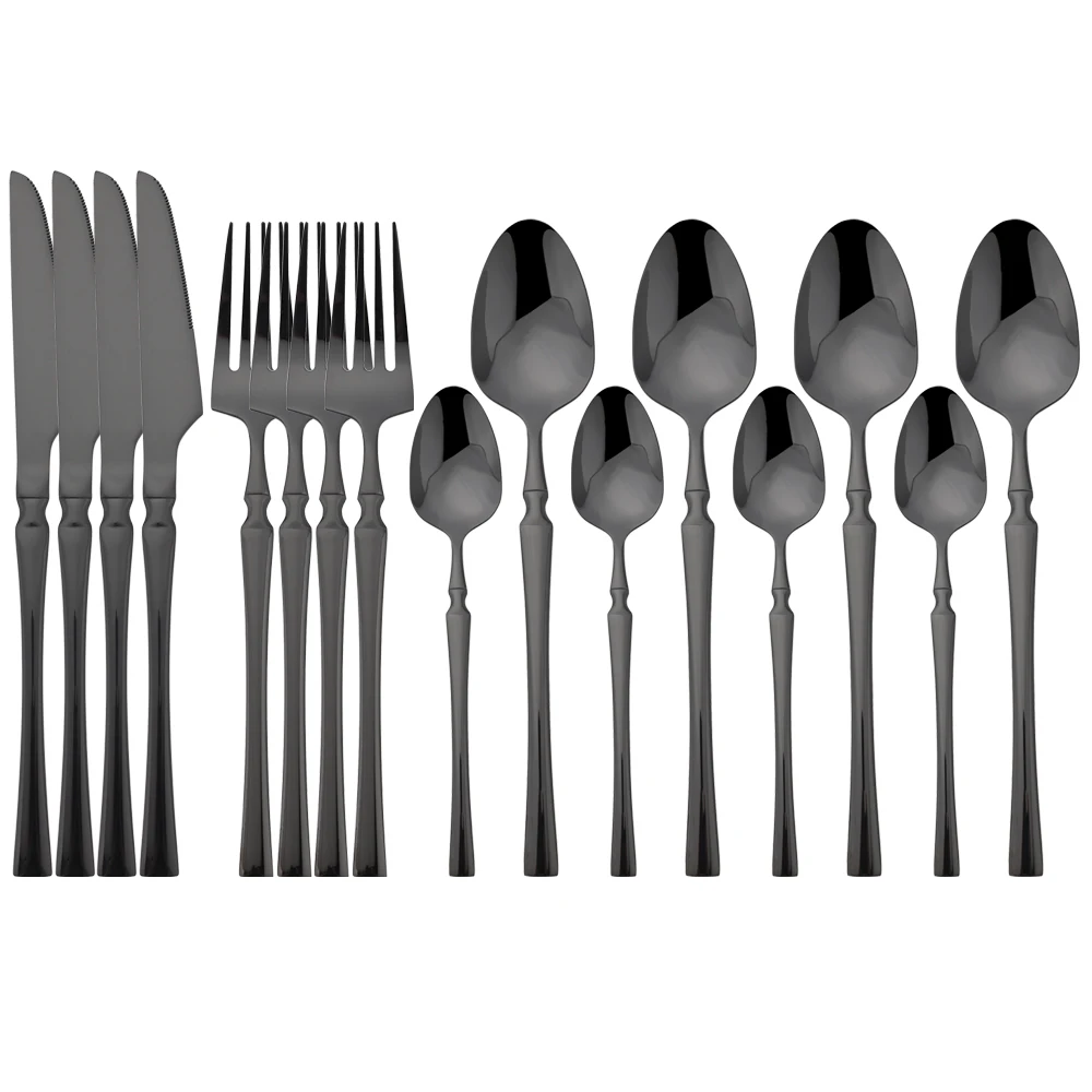 

16pcs Black Dinnerware Set Western Knife Forks Coffee Spoon Tableware Stainless Steel Flatware Cutlery Kitchen Party Accessories