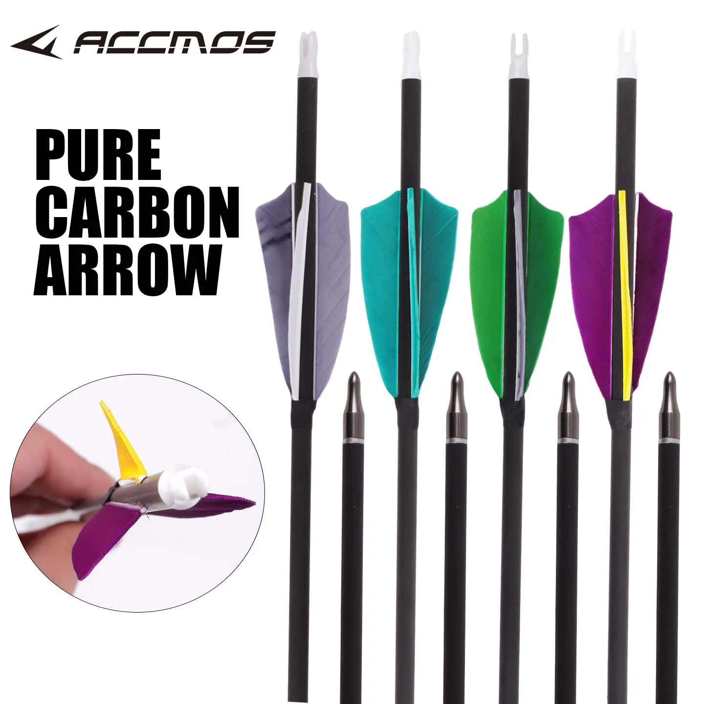 

ID6.2mm Slightly Spin 3-inch Shield Shaped Real Feather Arrow Pure Carbon Arrow Turkey Feather Archery Bow and Arrow Shooting