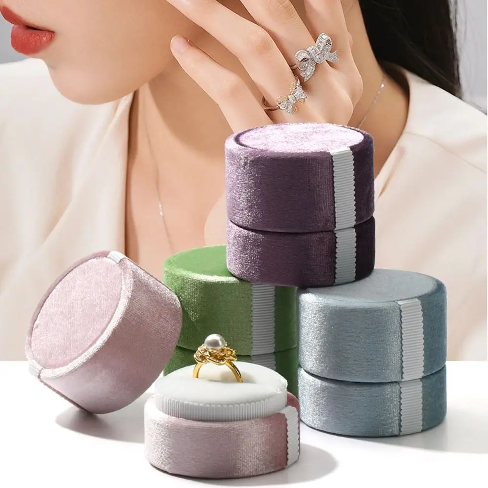 

Cylindrical Jewelry Packaging Box New Exquisite With Detachable Lid Ring Case Velvet Portable Storage Box Wedding