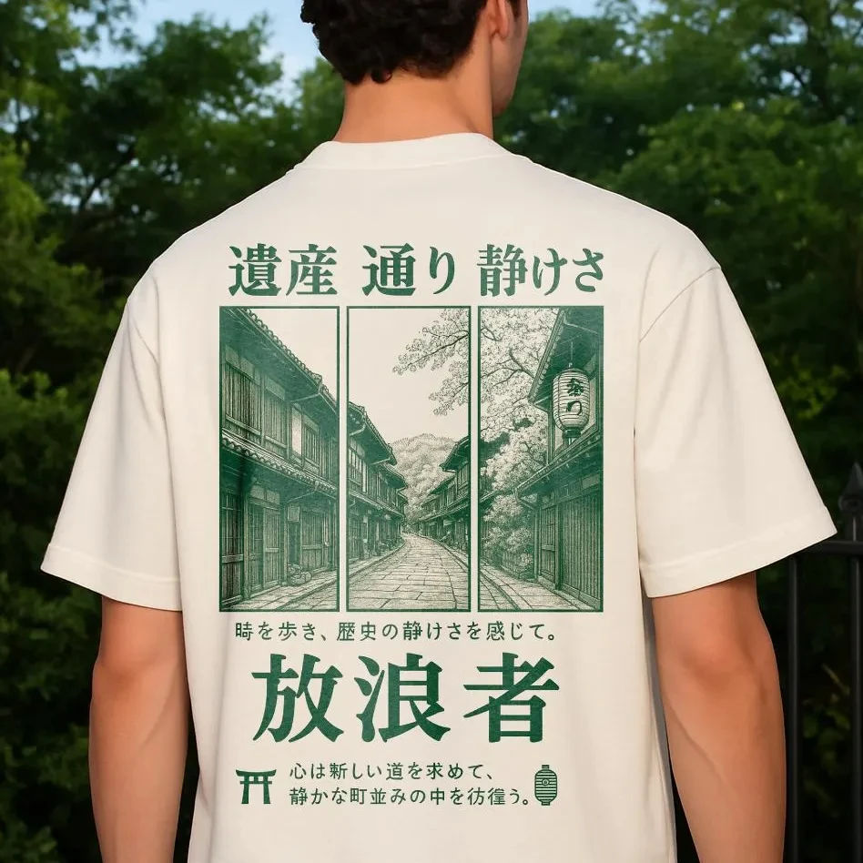 Camiseta Kyoto Streetview, camiseta urbana japonesa, camiseta Vintage japonesa, ropa informal japonesa, camiseta de Tokio | Camiseta gráfica japonesa para hombre