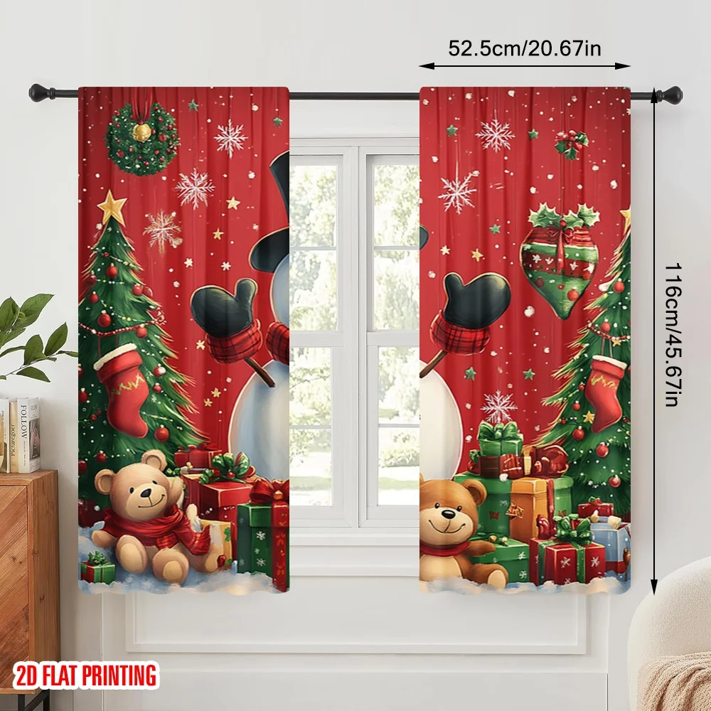 2pcs,2D plane printing Curtain Fabric Cute Snowman Christmas Gifts_c (3) Durable Polyester (without rod) Holiday Ldeal for