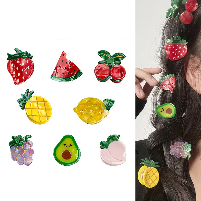 Korea Acrylic Fruits Vegetables Strawberry Watermelon Avocado Hair Clips Claws Shark Clip Hair Grab Headdress For Women Girls