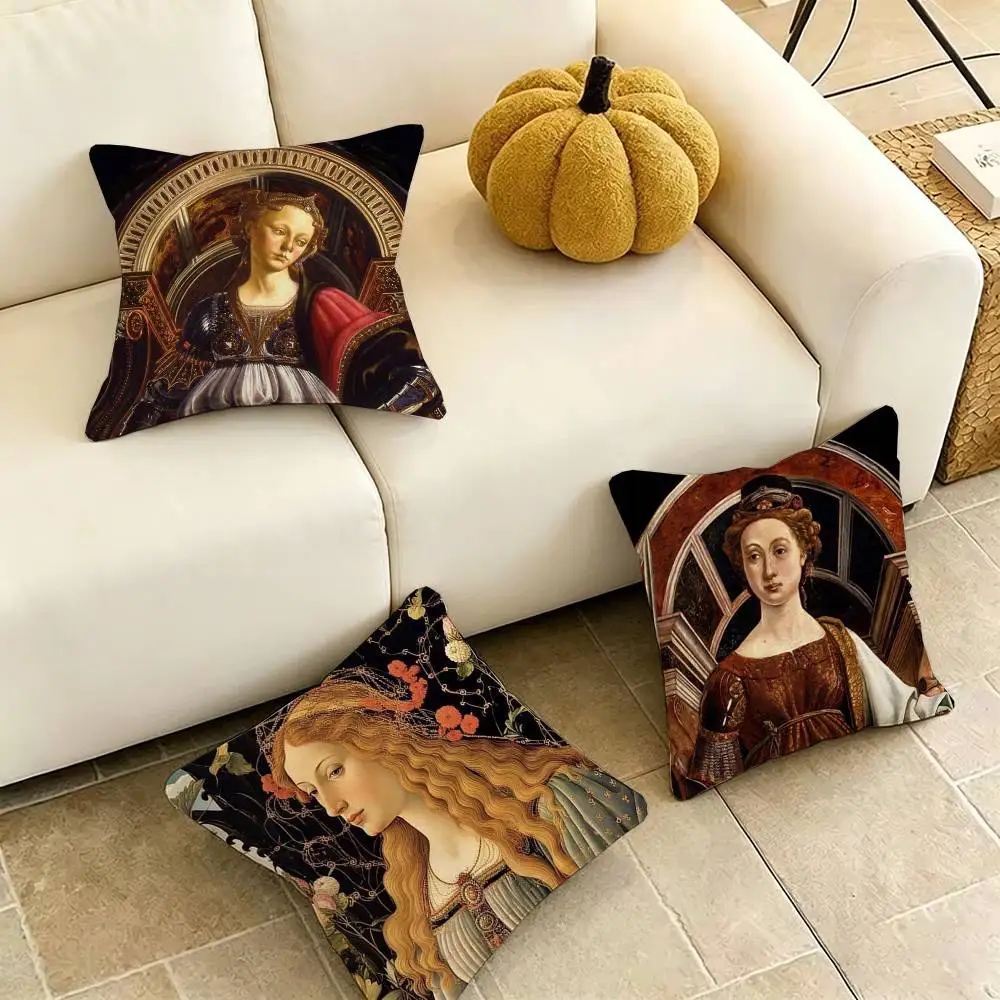 Sandro B-Botticelli Renaissance Pillow Case Square Double-Sided Sofa Cushion Cover Bedroom Bedside Pillow Gift
