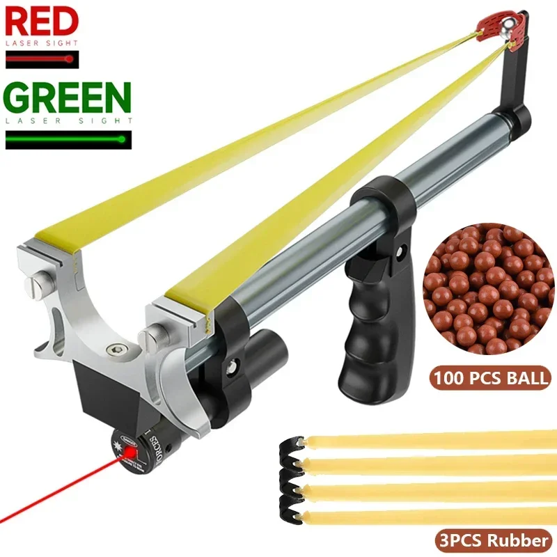 

High Precision Telescopic Slingsshot Straight Rod High-power Green Laser Metal Slingshot Rubber Band Outdoor Hunting Catapult