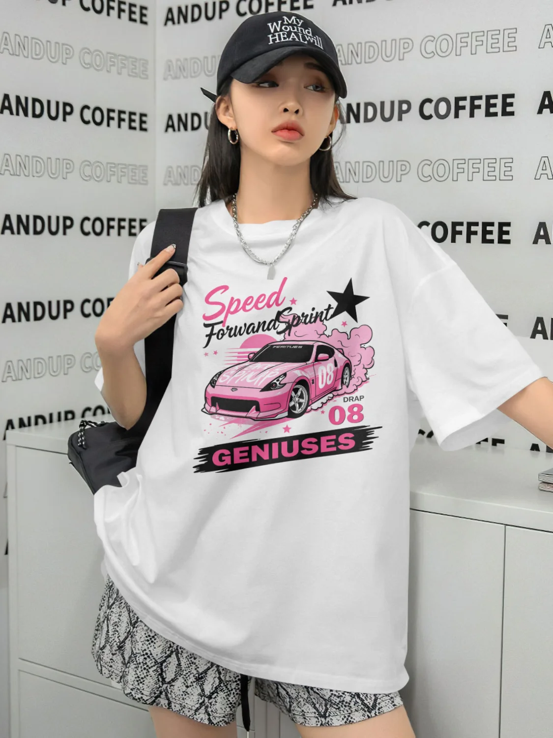 Speed Car Printed Funny T-Shirts For Women Grunge Y2K Aesthetic T Shirt Korean Fashion Ulzzang Graphic Tees Streetwear Tops