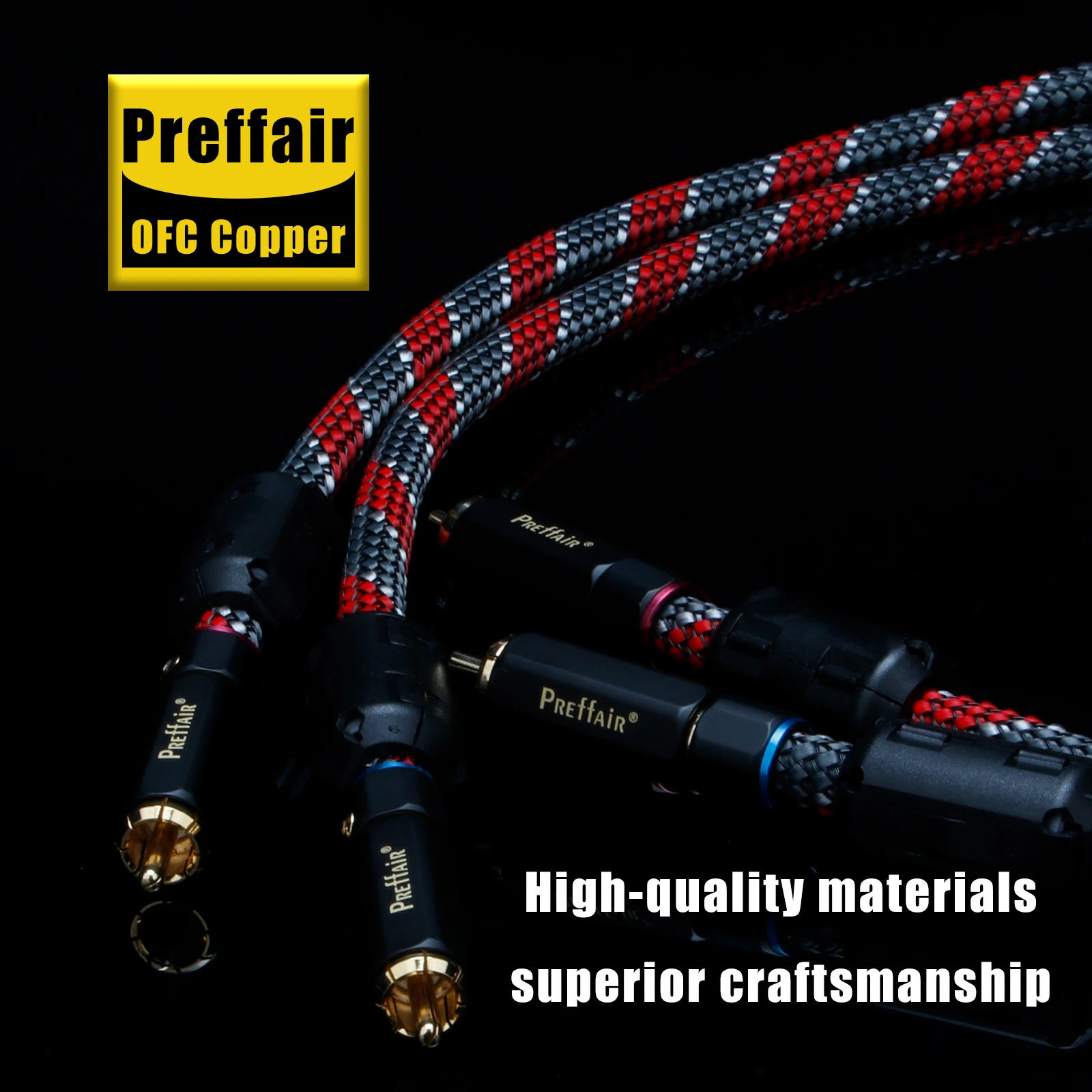 Preffair HiFi end Cable RCA OFC Silver Plated Four Core 2Rca to 2Rca Audio Cables with 24K Gold Plated Connector for TV DVD DC