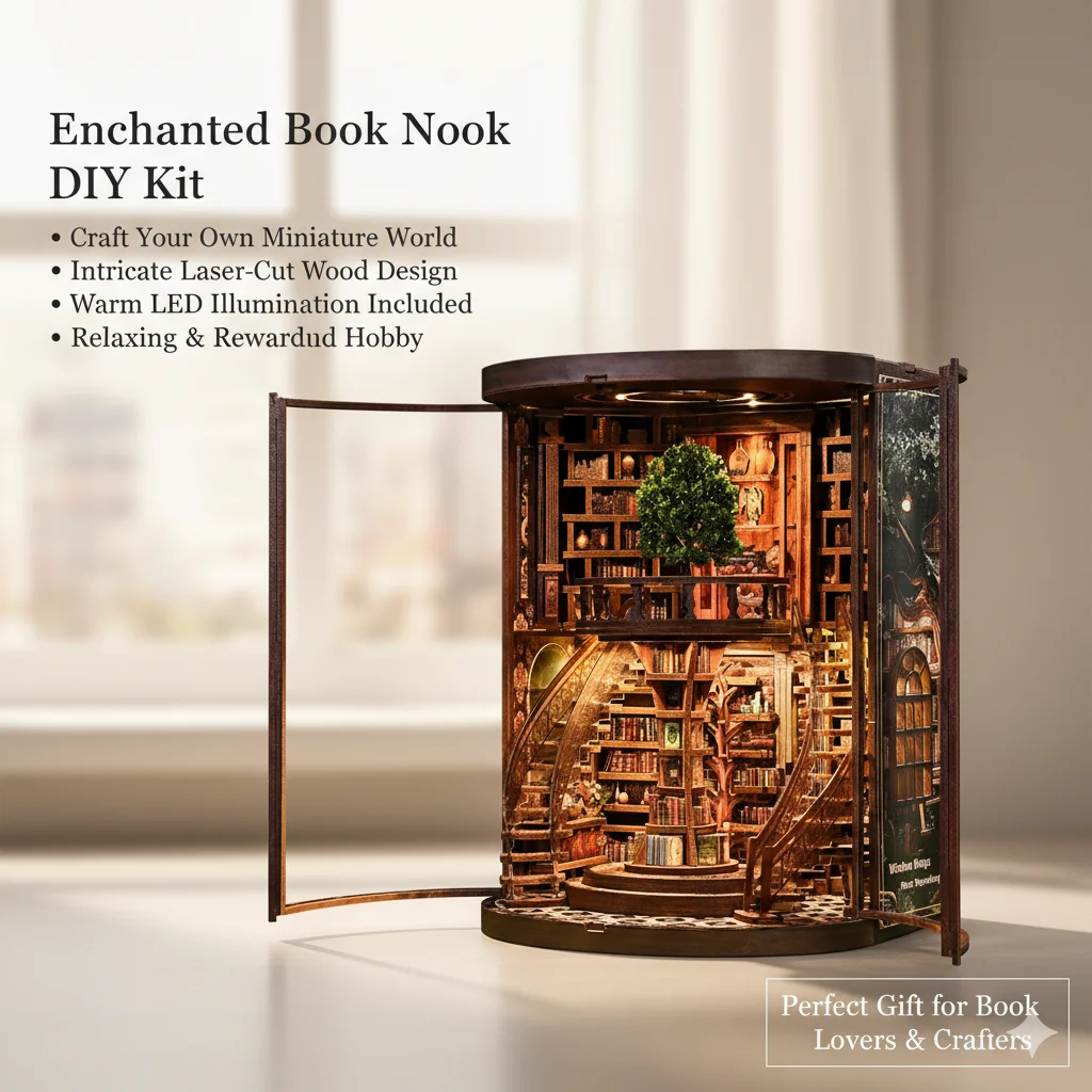 NEW DIY Wooden Book Nook Figurines Miniatures Wisdomed Rings Book Repository Bookend Friends Birthday Gifts Home Decor Crafts