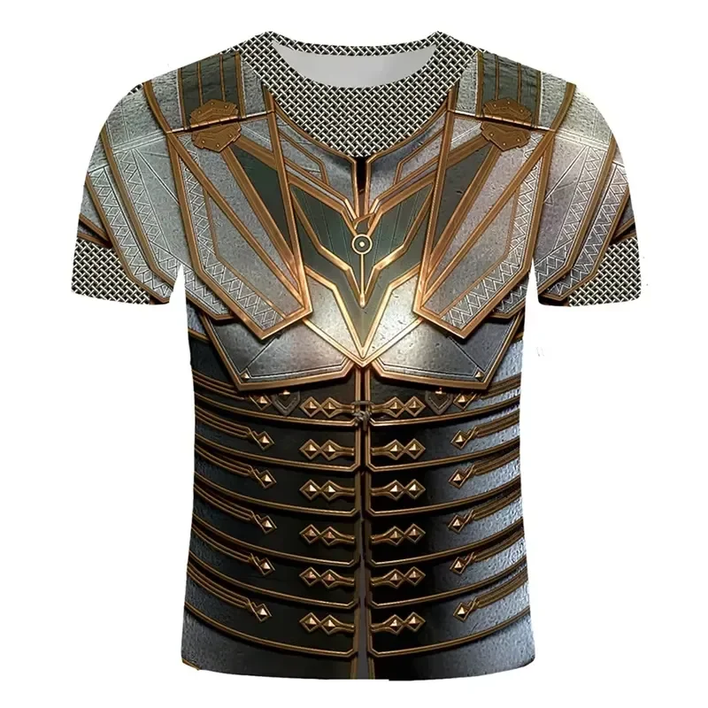 3D Printed Casual T Shirt Men 2026 Streetwear Cosplay Medieval Knight Armor Short Sleeve Retro Quick Dry Breathable Sports