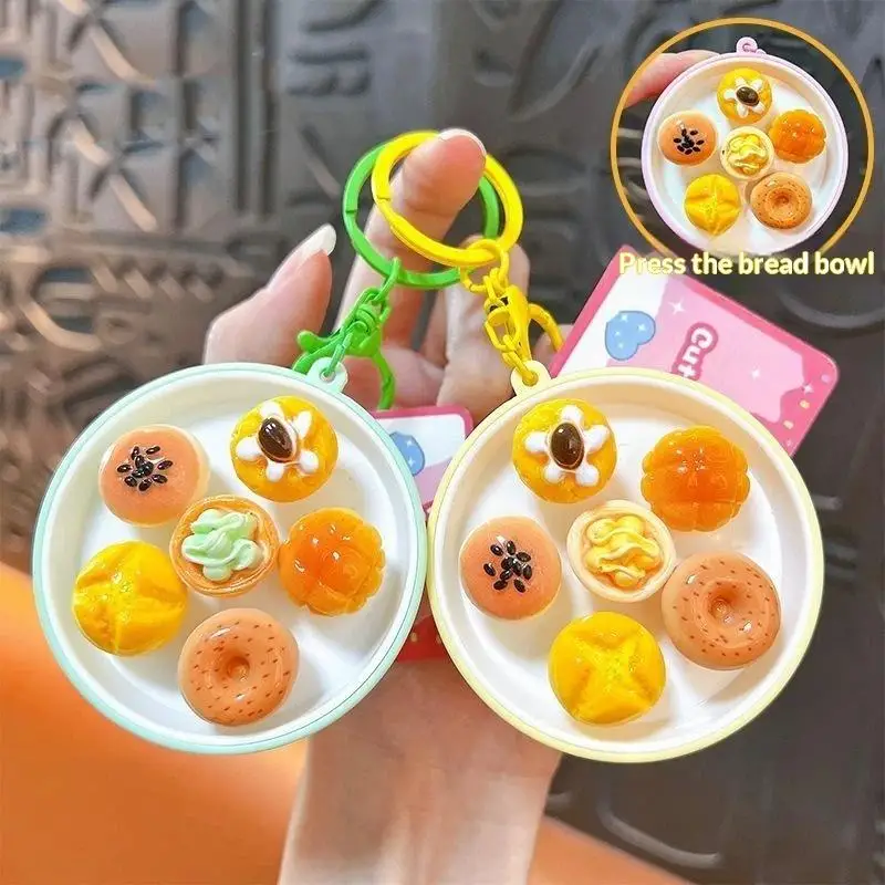 Creative Soft Bread Mole Keychain Fun Stress Relief Mini Toy Small Purse Pendant for Kids Student School Accessory