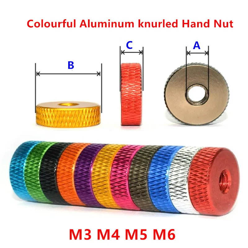 Adjust Aluminum Thumb nut M3 M4 M5 M6 Aluminum Thumb Nut Anodized Hand Tighten nuts colourful anodized 11 colors