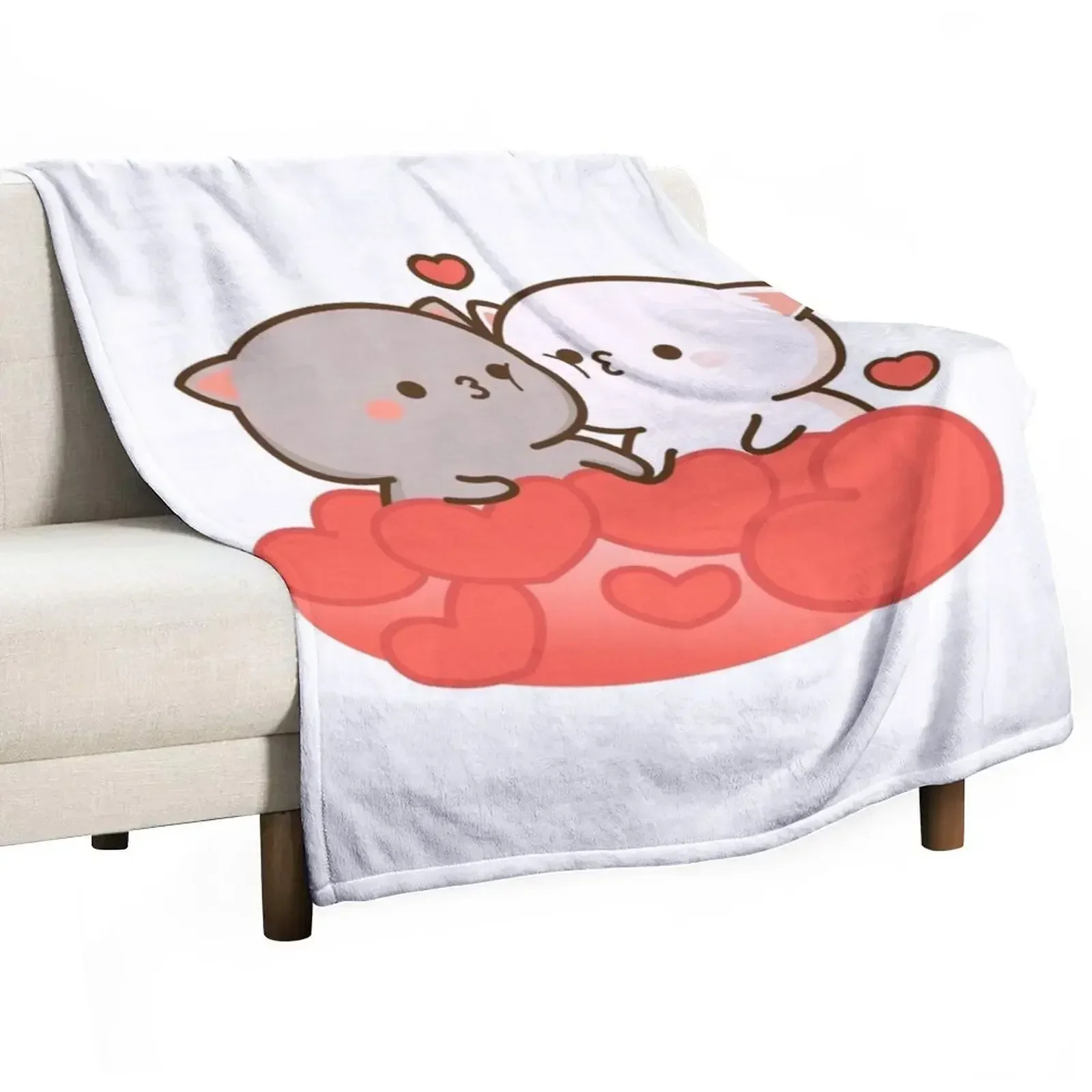 

Peach and Goma Mochi Cat Big RED Heart Throw Blanket decorative Picnic Quilt valentine gift ideas Blankets