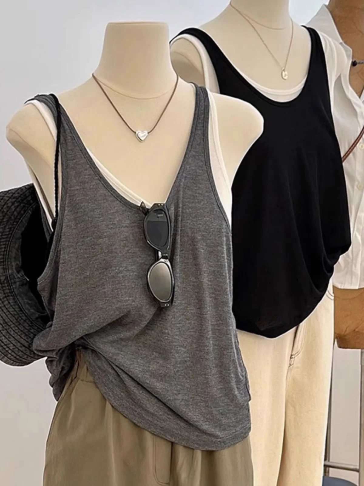 

American Sle Spor Tank Top Women's Outerwear Summer Layering Loose Hook Needle Svel irt Fitn Casual Wear