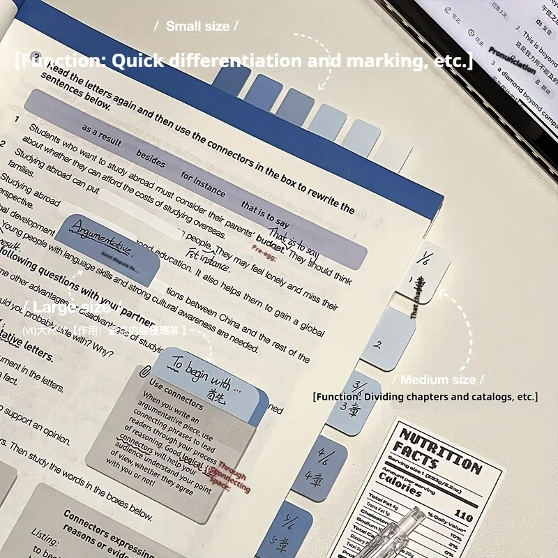 120 Multi-Functional Color Gradient Writable Plastic Index Tabs - Reusable Page Markers and Document Organizer Stickers, Office