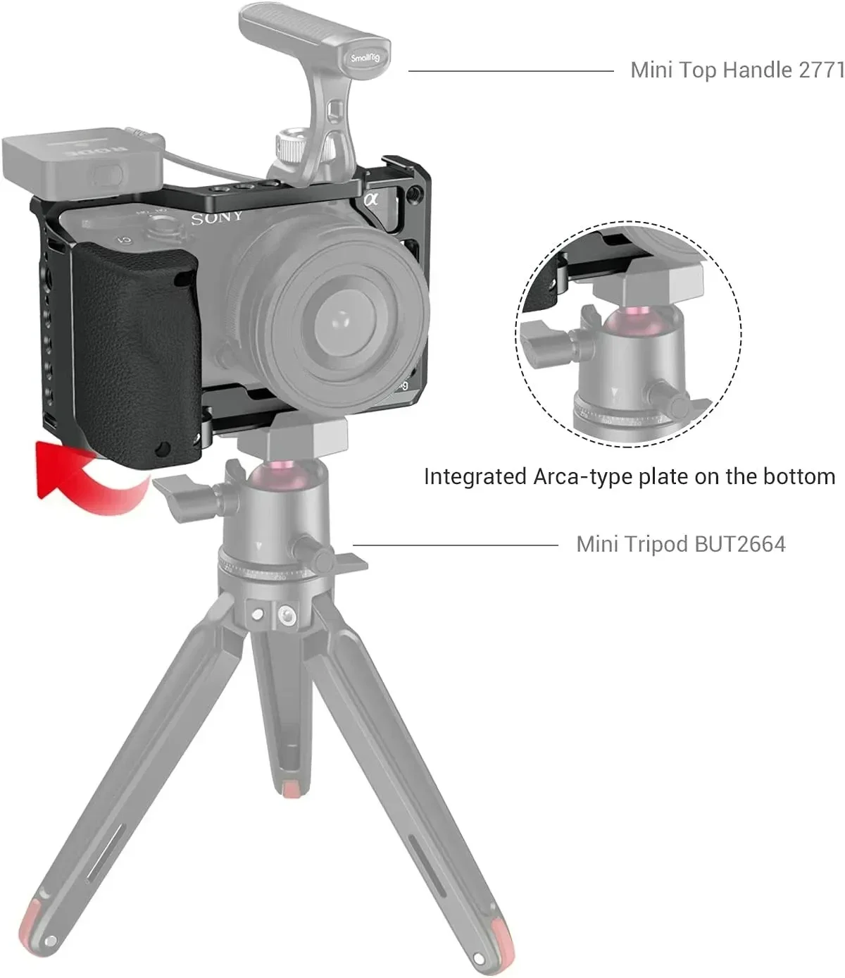 

Клетка для камеры SmallRig, ручка 1/4 дюйма, коробка с расширительными отверстиями, быстросъемный холодный башмак для Sony A6100 A6300 A6400 3164