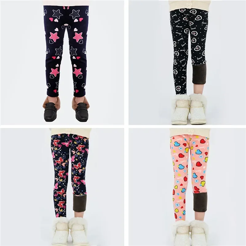 Korean Girls Pants Autumn Winter Children Trousers Warm Leggings Thicken Velvet Star Print Kids Pant Baby Girl Keep Warm Legging