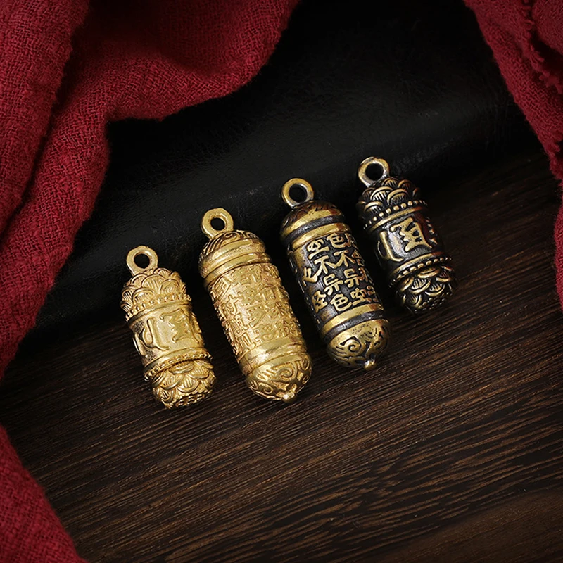 Hollow Brass Buddha Bottle Sutra Cylinder Pendant Keychain Necklace Jewelry Handmade Vintage Pill Box Container Bottle Keychains