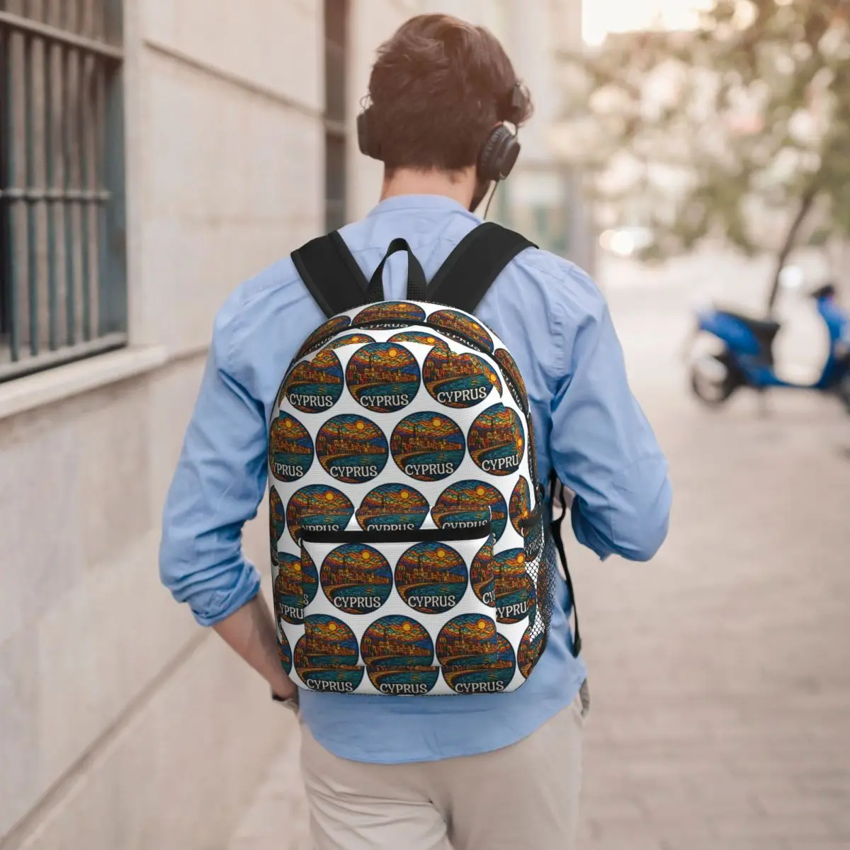 Cyprus Country Island Stained Glass Travel Backpack Student BookBag Kids School Bag Computer Shoulder Bags for Men Women