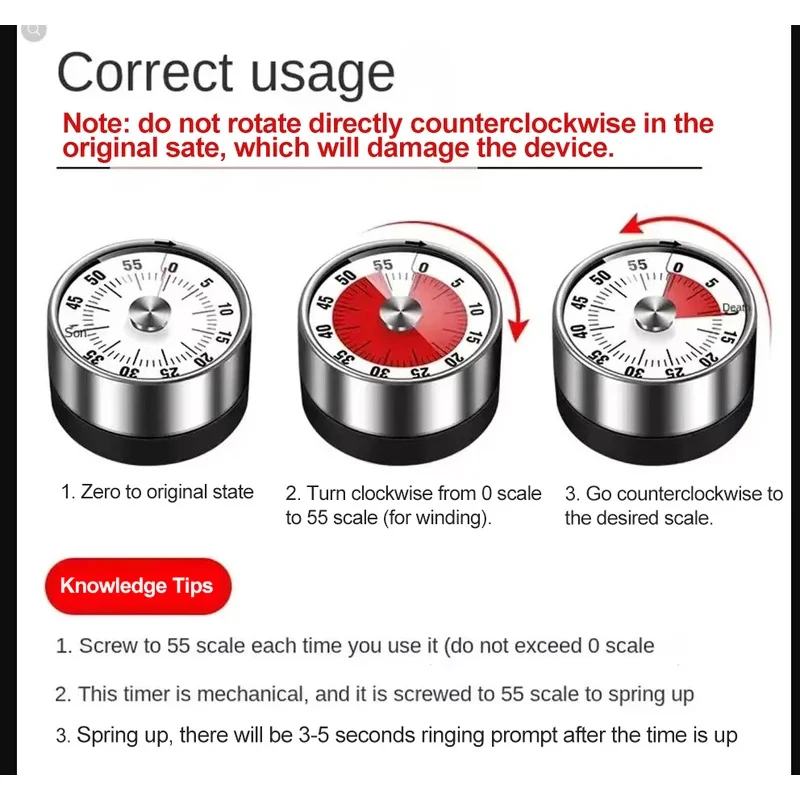 磁気式ビジュアルカウントダウンタイマー - 機械式、教室、製菓、会議、キッチン作業用のリマインダークロック