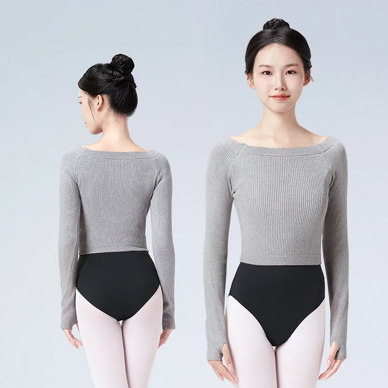 Women Girls Ballet Sweater Thermal One-shoulder Long Sleeve Pullover Warm Coat Winter Thumb Hole Gymnastic Dance Tops