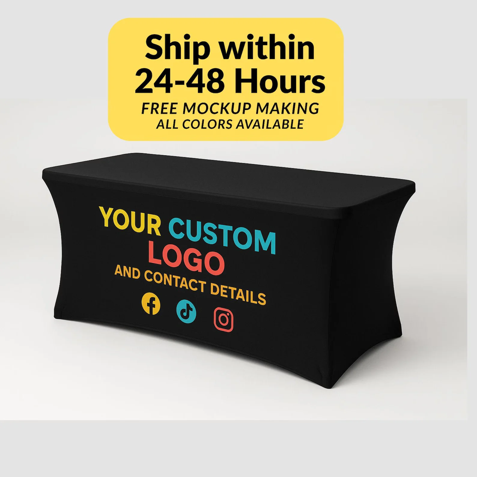 Custom Spandex Tablecloths with Logos Fitted Stretch Table Covers Exhibition Booths Personalized Vendor Event Product Displays
