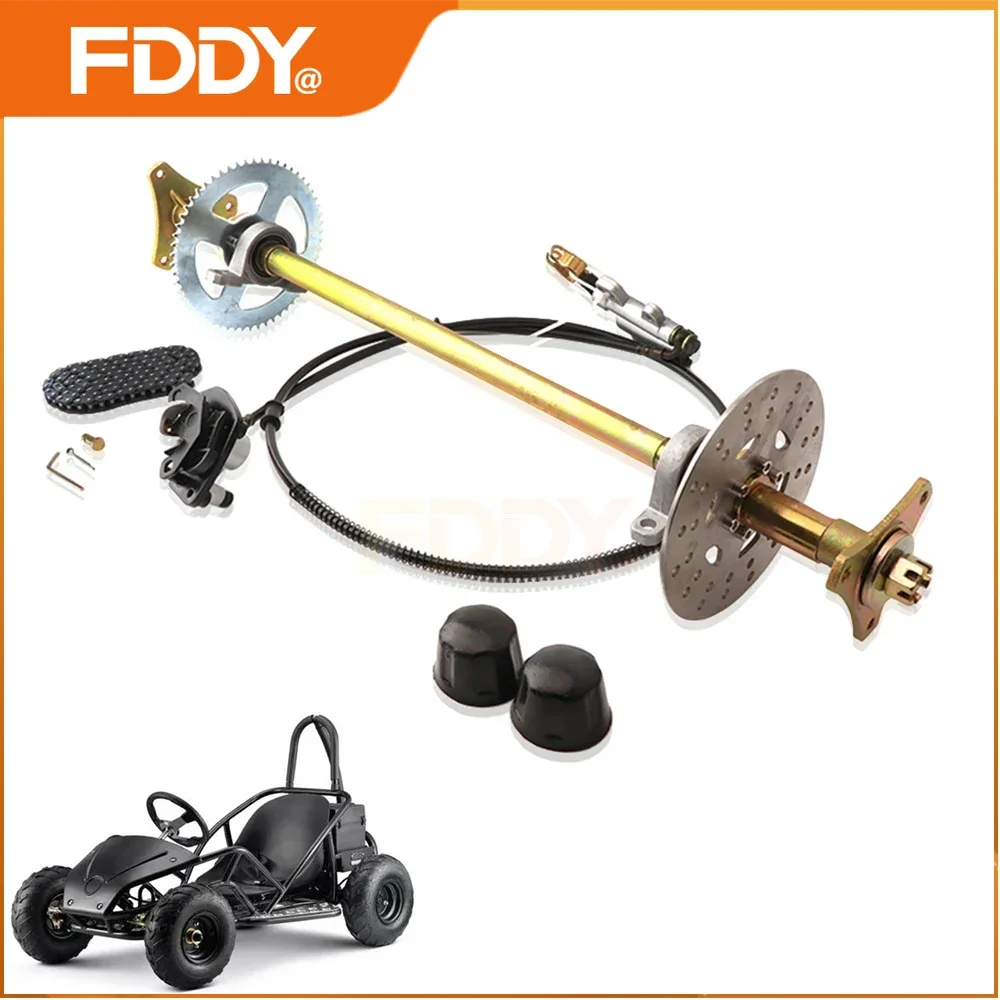 FDDY 740mm Rear Live Axle Complete Kit With Brake Assembly T8F Chain Sprocket For DIY 50cc 70cc 90cc Go Kart Quad Trike Golf Car