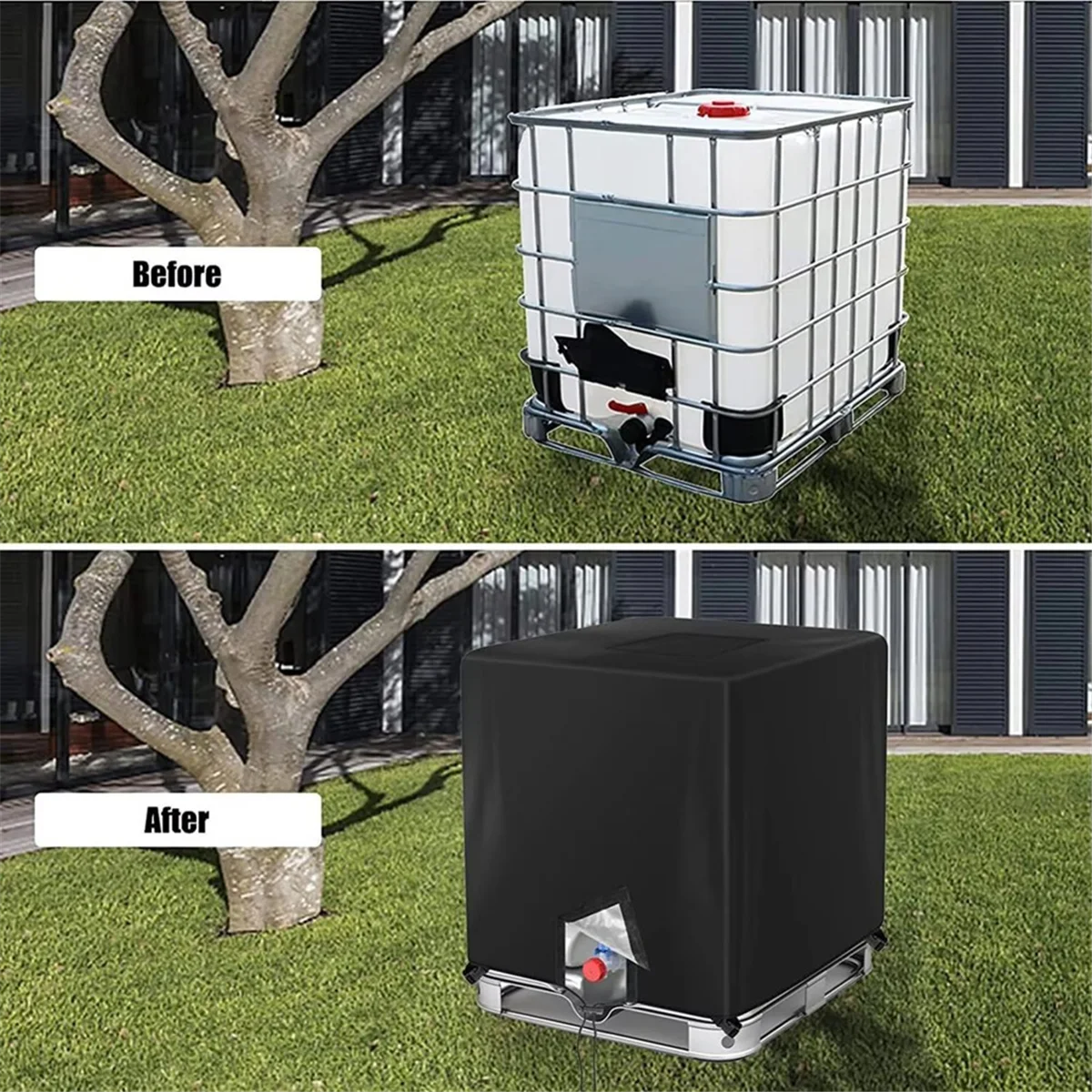 N17R BarrelCover غطاء حاوية خزان المياه ظلة واقية حمل مقاوم للماء 1000l للمطر في الحديقة ضد الرياح القوية أ #1