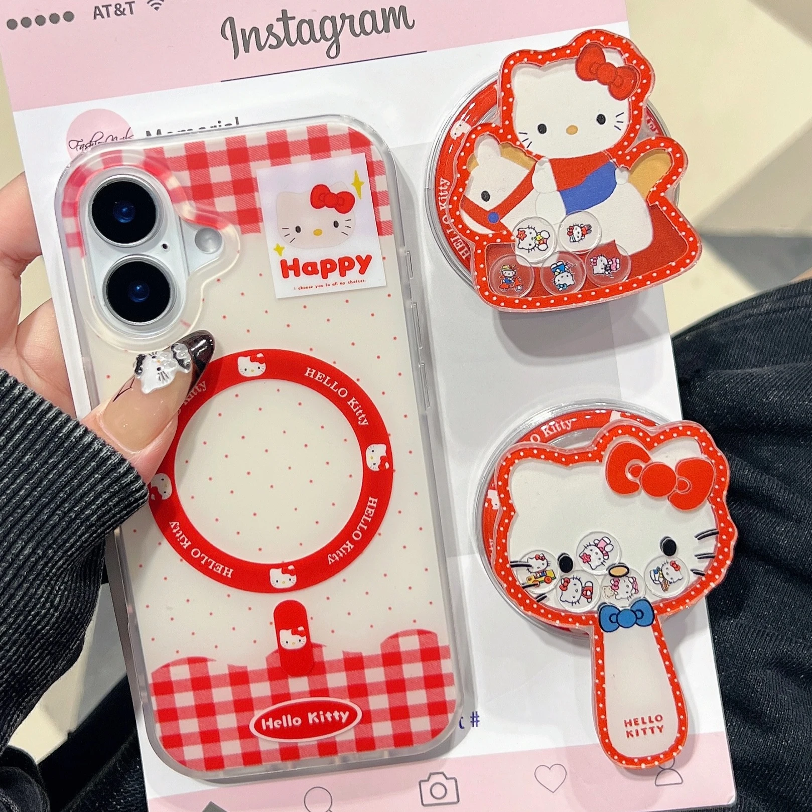 

Cute Cartoon Hello Kitty Bracket Magnetic Wireless Charging Mobile Phone Case for IPhone 16 Pro Max 16 15 14 13 Phone Case