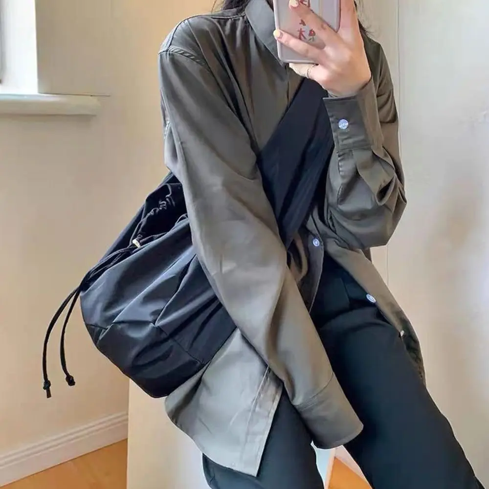 

Zipper Solid Soft Nylon Bucket Bag Handbags Tote Bag Shoulder Bag