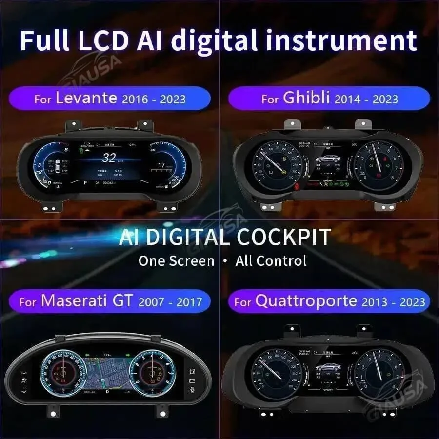 LCD Car Instrument Speedometer Upgrade For Maserati Levante 2016-2023 Smart Cluster Map with Multiple Colorful High Display