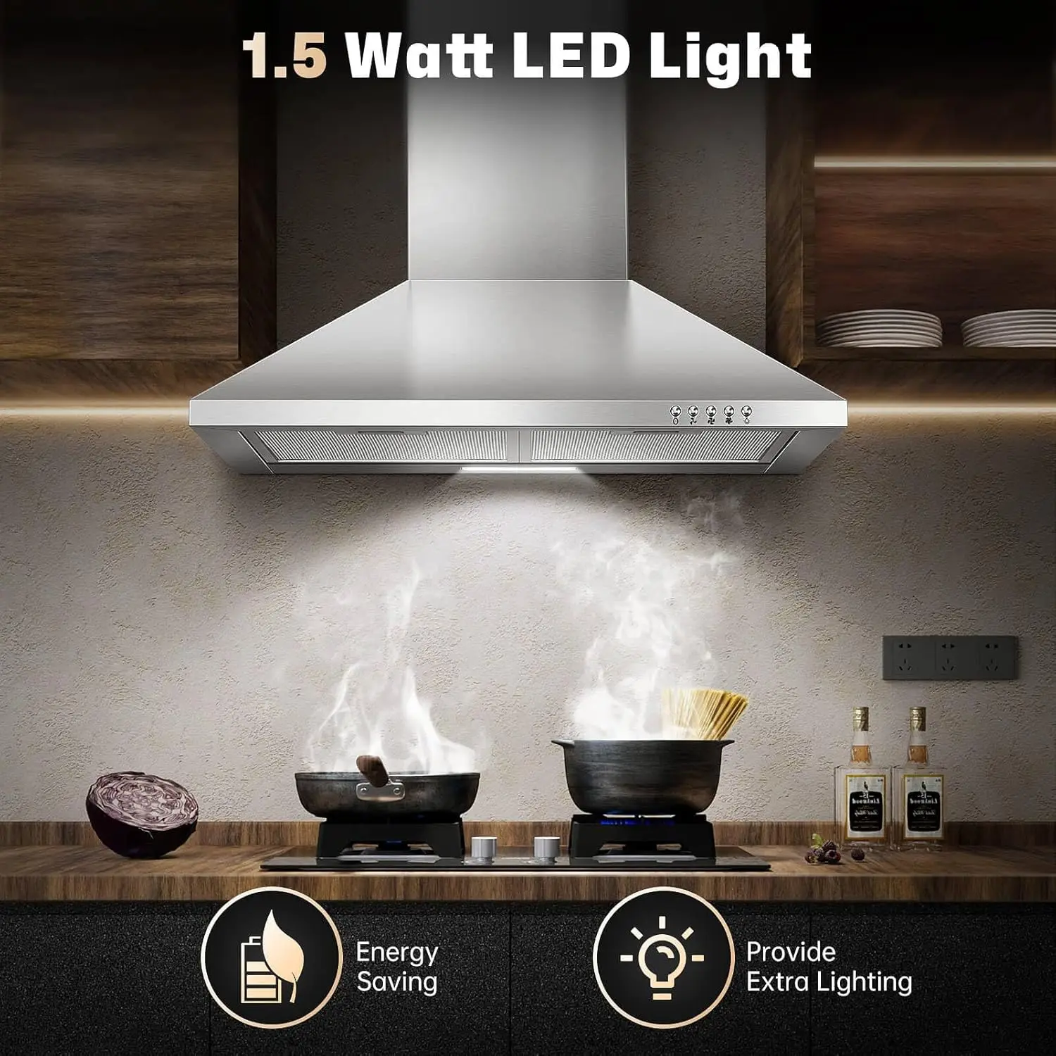 24 inch Wall Mount Stainless Ducted/Ductless Exhaust Kitchen Oven Stove Vent with 3-Speed Fan Range Hood