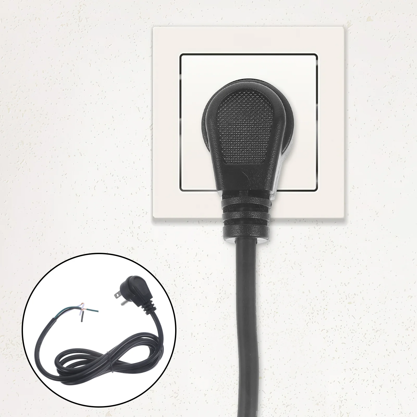 

Cable Extension Cord Replacement 3-Prong Power Cord Flat Plug Low Profile Durable Power Supply for Home Use Radio Cable