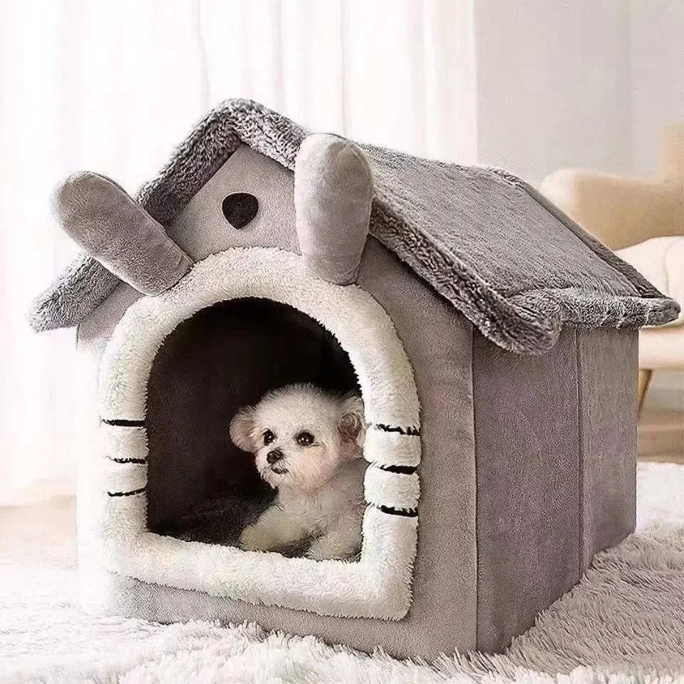 Tenda fechada para cães e gatos, cama macia, casa de sono profundo, almofada removível, gatinhos e filhotes, cama suprimentos, inverno