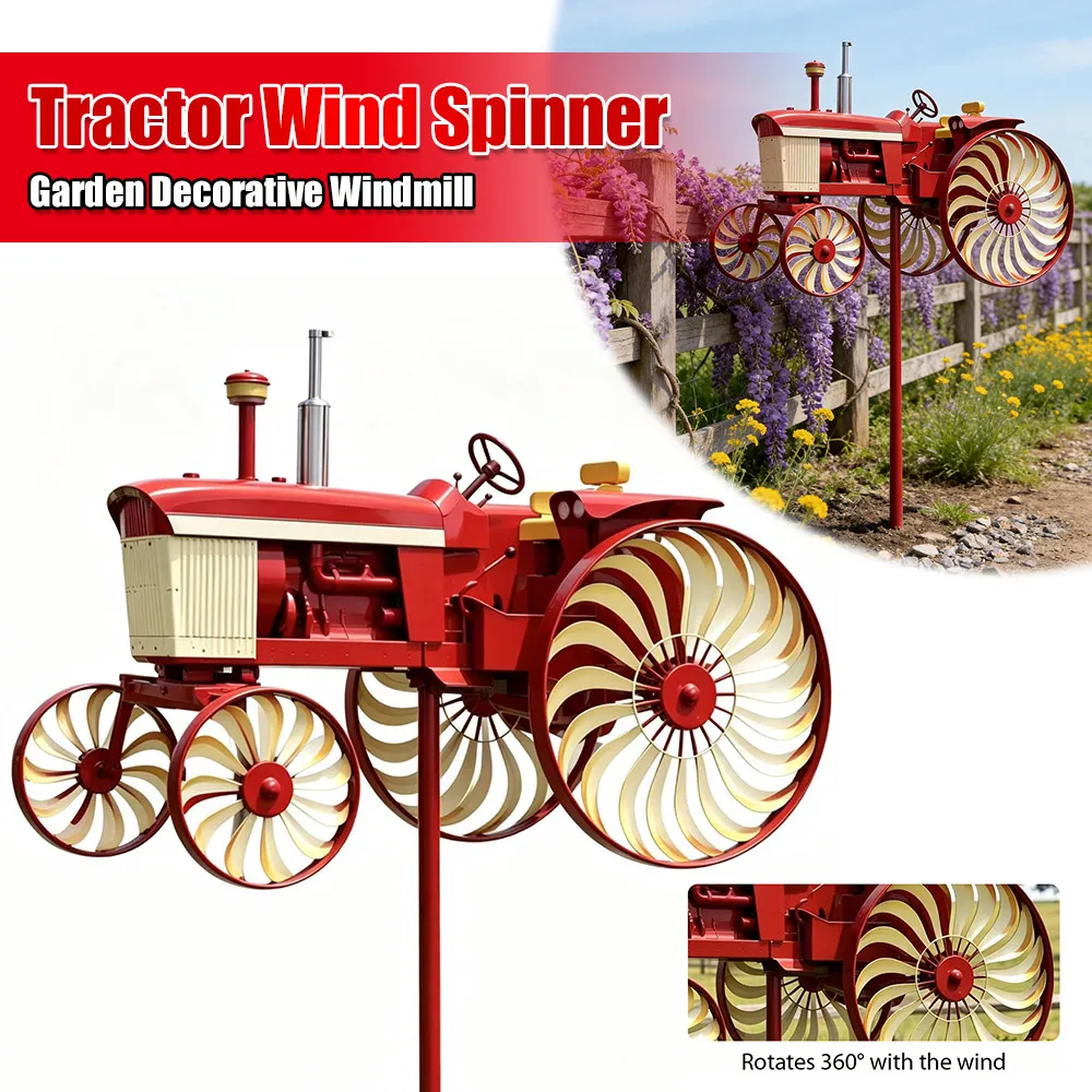 Tractor Wind Sculpture with Rotating Wheels Outdoor Tractor Wind Spinner for Yard and Garden Gift for Family Or Friends