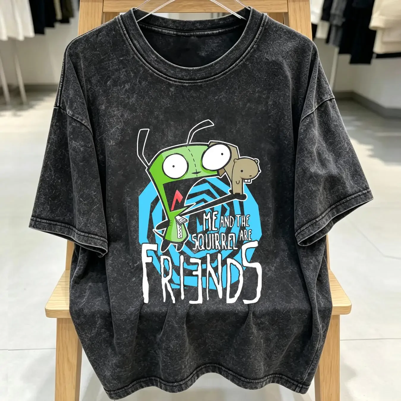 washed T Shirt Invader Zim Mens' Me And The Squirrel Are Friends All Sizes YI1194 vintage Washed streetwear Breathable