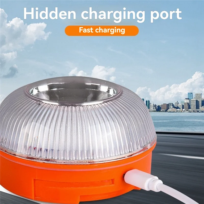 B68C 5Pcs V16 Emergency LED Flash Lights White & Yellow Warning Lamps With Magnet Base Traffic Safety Light