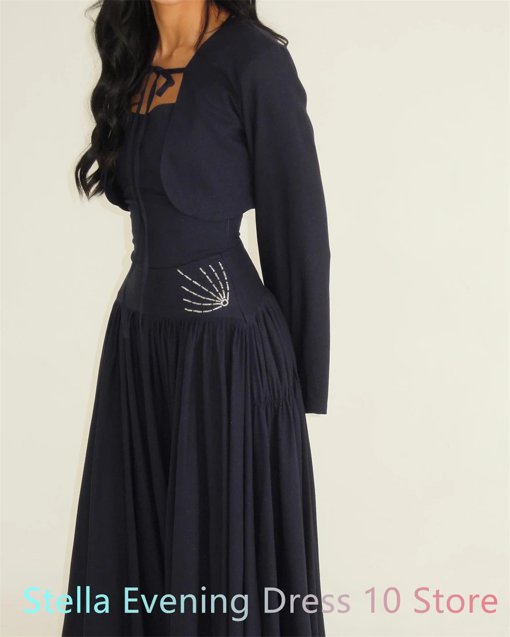 Robe de soirée en mousseline de soie noire, personnalisée, Simple, moderne, manches longues, robes de soirée de luxe, traîne de balayage, robes d'occasion spéciale