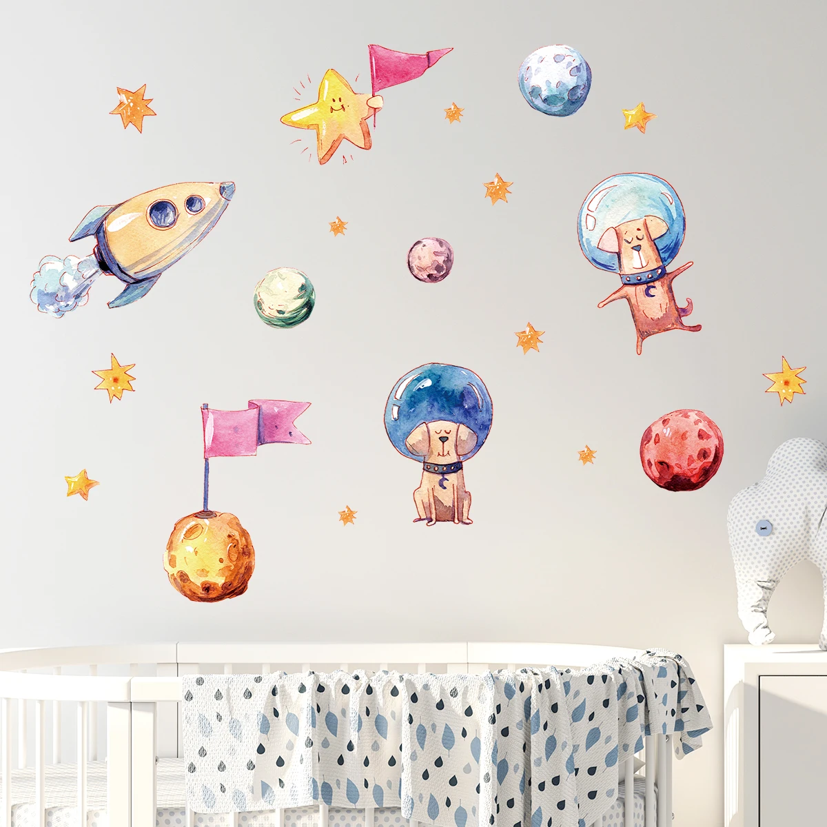 1Pc Cartoon Astronaut Maan Planeet Gloeiende Muur Stickers Baby Kinderkamer Decor Voor Slaapkamer Decoratie Woonkamer Muurstickers