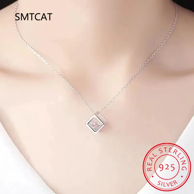 Real S925 Sterling Silver 1ct Moissanite Pendant Necklace for Women Party Fine Jewelry Diamond Neck Chain Necklaces Gift