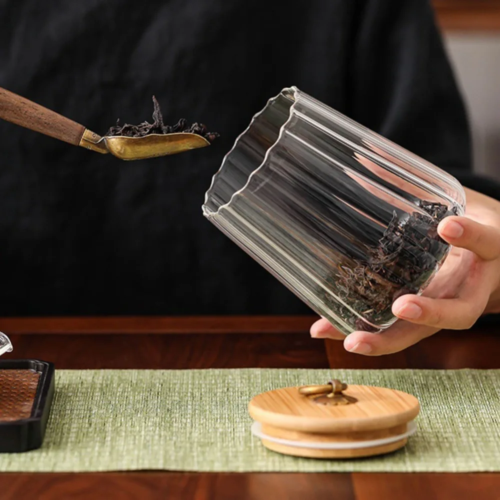 Food Container Kitchen Storage Bottles Jar Glass Airtight Canister Grains Tea Coffee Beans Grains Candy Jars Wood Lid Containers