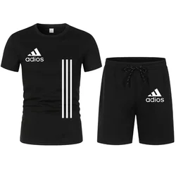 Shorts e camiseta casual masculina, conjunto de roupas esportivas fitness, malha de secagem rápida, moda verão, alta qualidade, corrida, conjunto de 2 peças, 2024