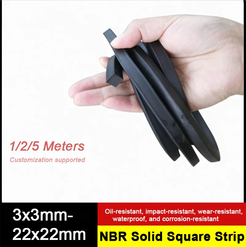 Black Solid NBR Nitrile Rubber Strip Square Sealing Strip Oil Resistant Shock Absorbing Resistant For Marine Seal 3x3mm~22x22mm