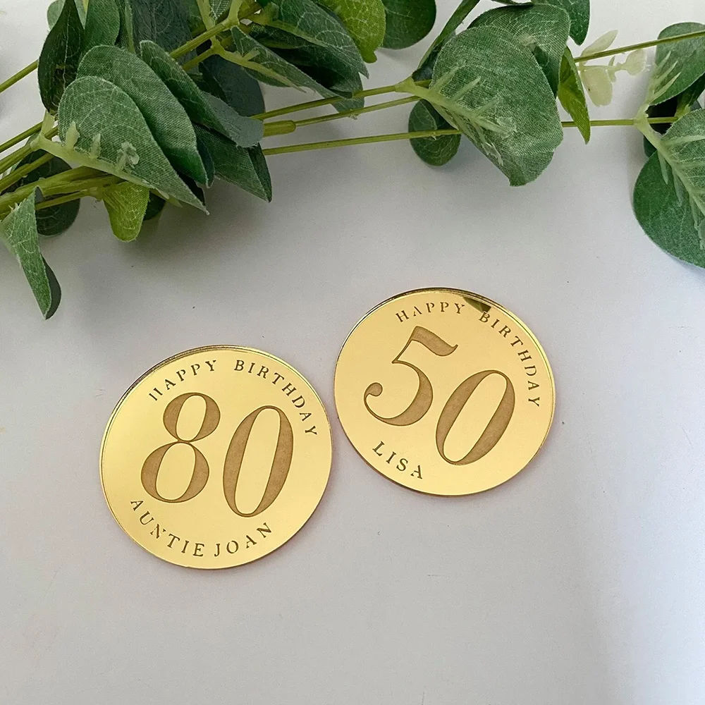 10 Uds. De adornos para magdalenas personalizados con nombre de cumpleaños, 18 °, 21, 30, 40, 50, 60, discos para pastel de hitos, decoración de mesa para postre y fiesta, regalo