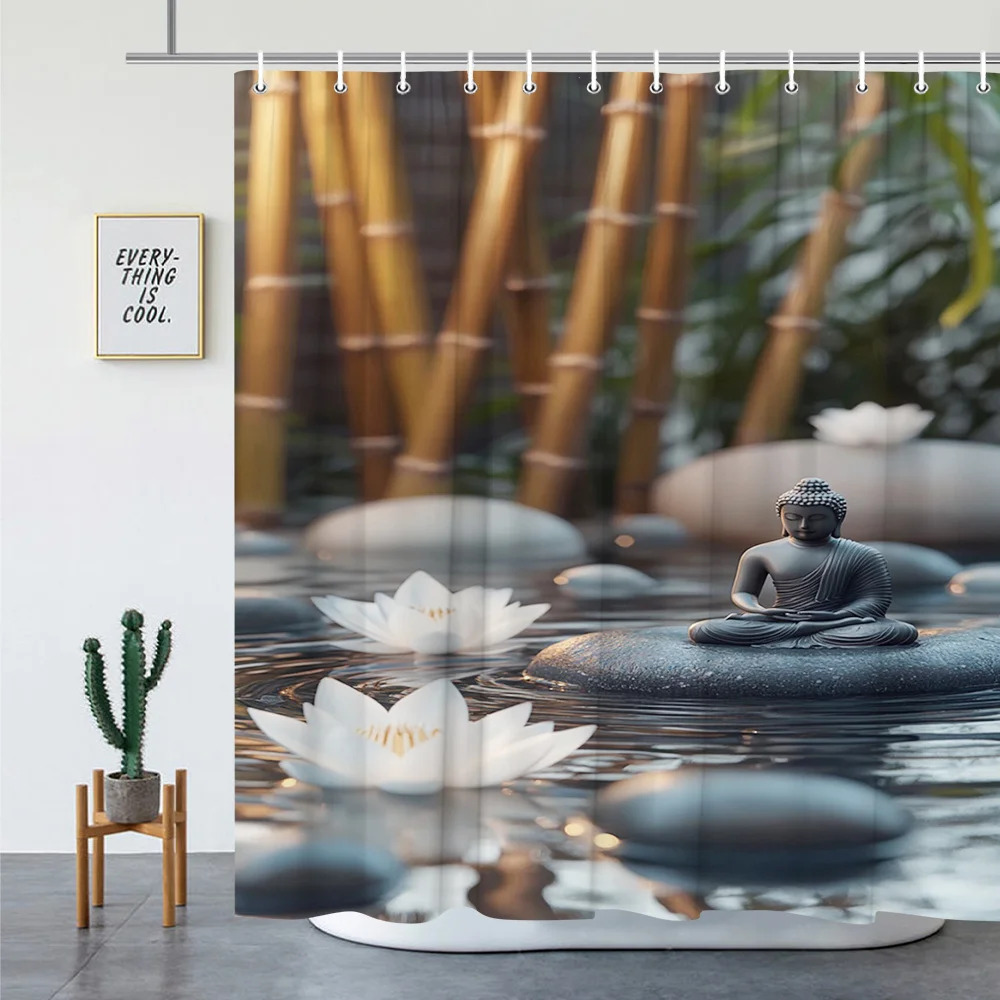 

Занавеска для душа Zen Buddha — дизайн для спокойной медитации для успокаивающей и мирой ванной комнаты, идеально подходит для путешествий